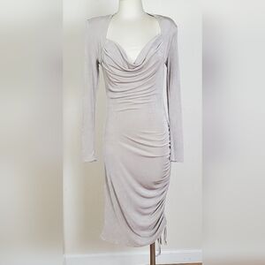 Elegant Gray Draped Women's Dress • L •